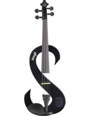 4/4 electric violin set with S-shaped black electric violin, soft case and headphones