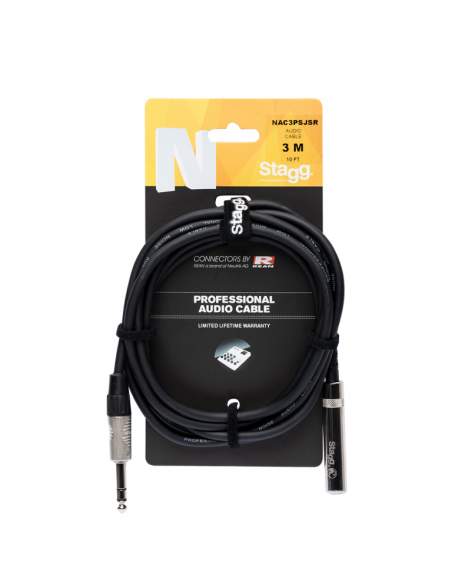 N series audio cable, jack/jack (m/f), stereo, 3 m (10')