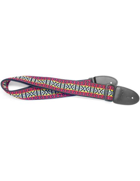 Woven nylon guitar strap with rainbow 1 Hootenanny pattern