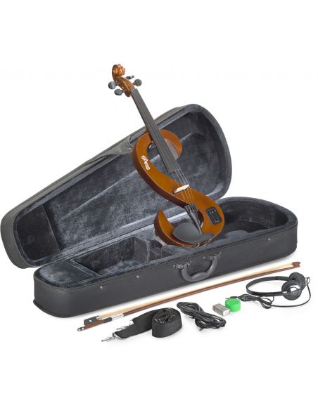 4/4 electric violin set with S-shaped violinburst-coloured electric violin, soft case and headphones