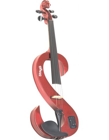 4/4 electric violin set with S-shaped metallic red electric violin, soft case and headphones