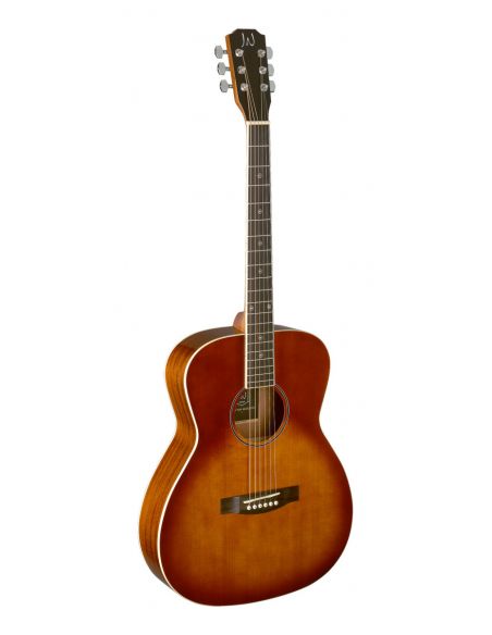 Dark cherryburst acoustic auditorium guitar with solid spruce top, Bessie series