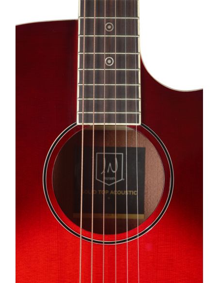 Transparent redburst acoustic-electric auditorium guitar with solid spruce top, Bessie series