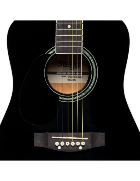 3/4 black dreadnought acoustic guitar with basswood top, left-handed model