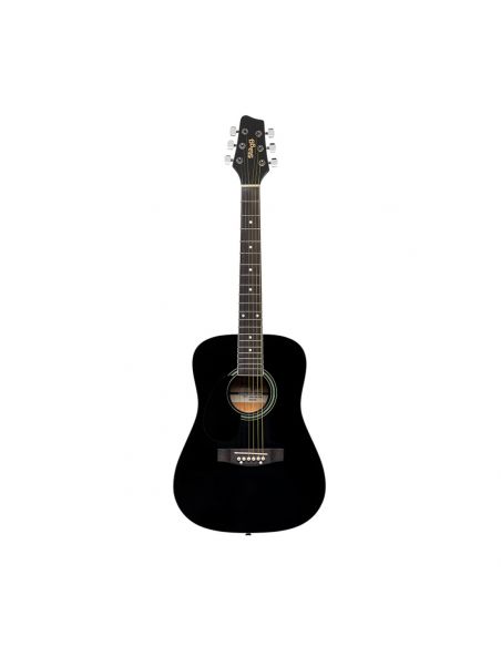 3/4 black dreadnought acoustic guitar with basswood top, left-handed model