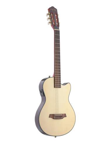 4/4 cutaway electric classical guitar with solid body, natural colour