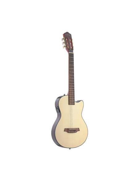 4/4 cutaway electric classical guitar with solid body, natural colour