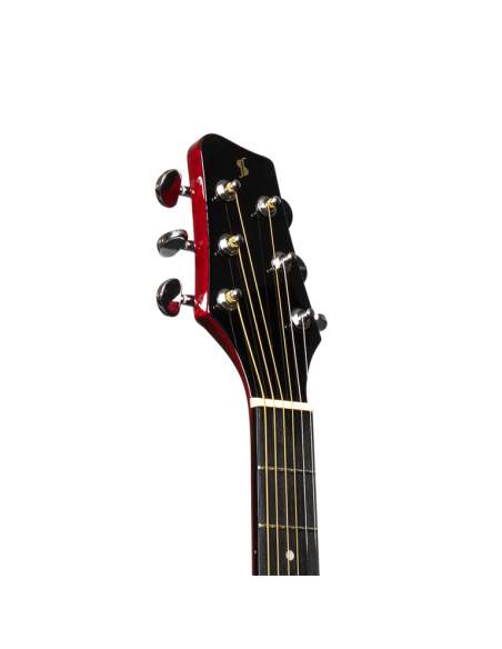 Auditorium guitar with basswood top, transparent red