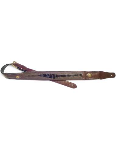 Dark brown padded leatherette guitar strap with pressed snake skin pattern