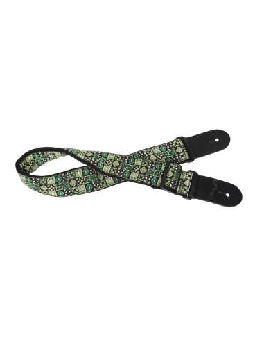 Woven nylon guitar strap with green Hootenanny Mix pattern