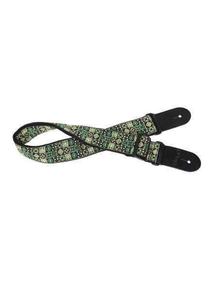 Woven nylon guitar strap with green Hootenanny Mix pattern