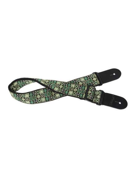 Woven nylon guitar strap with green Hootenanny Mix pattern