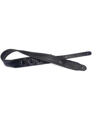 Black padded leatherette guitar strap with a triangular end