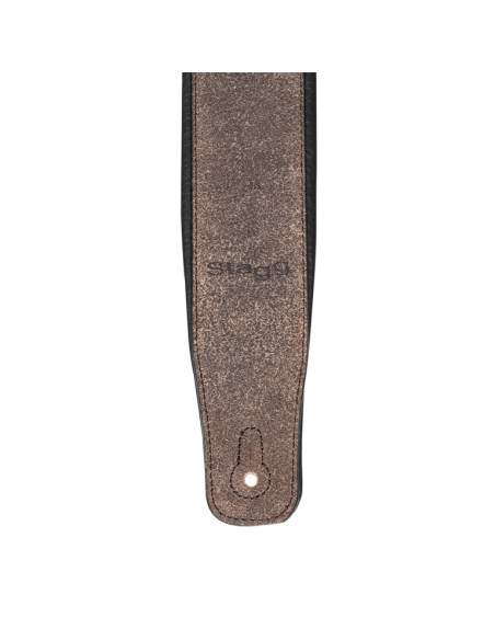 Brown padded raw leather guitar strap