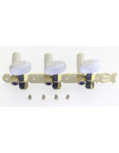 Standard machine heads 3 x 3, for classical guitar, gold finish with white buttons