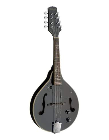 Black acoustic-electric bluegrass mandolin with nato top