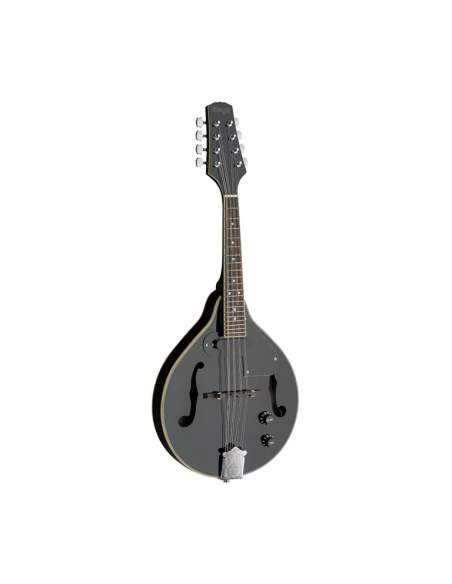 Black acoustic-electric bluegrass mandolin with nato top