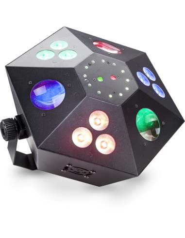 Multi-effects box with red and green lasers, 3 colour wash, strobe and LED flower