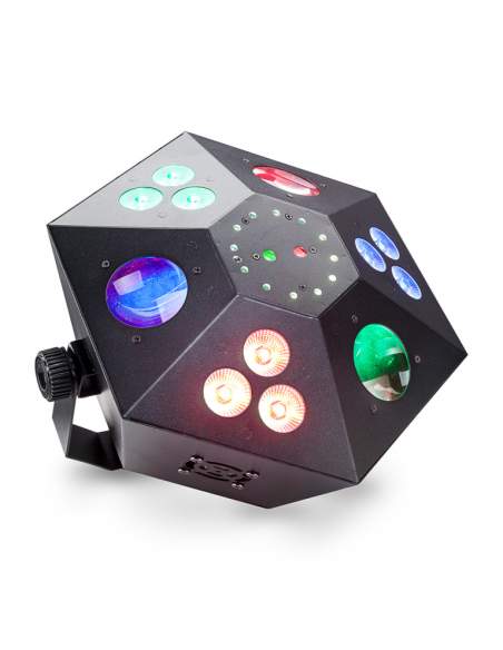 Multi-effects box with red and green lasers, 3 colour wash, strobe and LED flower