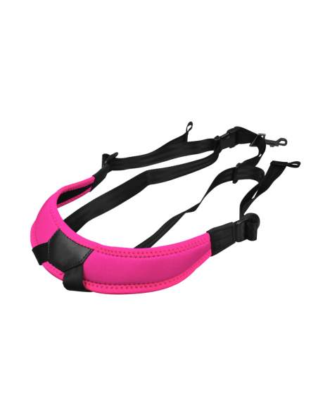 Junior fully-adjustable saxophone harness with soft shoulder padding, magenta