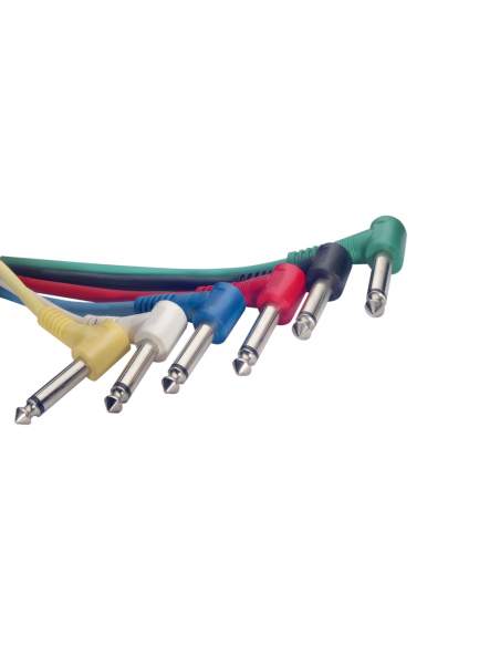 Mono patch cable, 6 x jack/jack (m/m, L-shaped), 8 cm (3.2"), moulded plastic