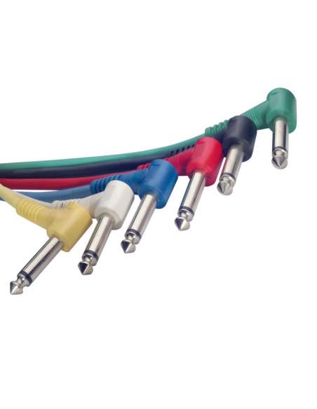 Mono patch cable, 6 x jack/jack (m/m, L-shaped), 8 cm (3.2"), moulded plastic