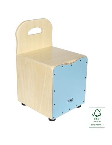 Basswood kid's cajón with EasyGo backrest, blue front board