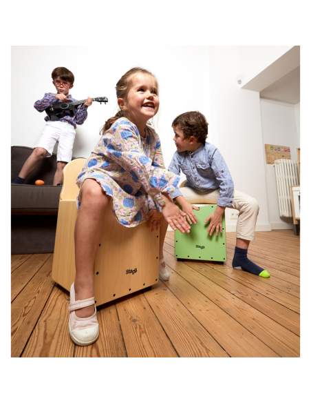 Basswood kid's cajón with EasyGo backrest, blue front board