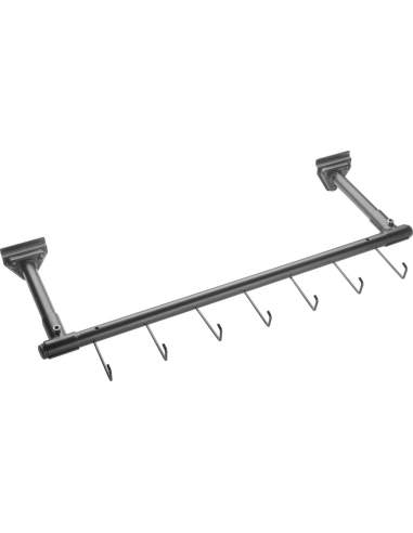 Black iron slatwall display for straps with 7 hooks