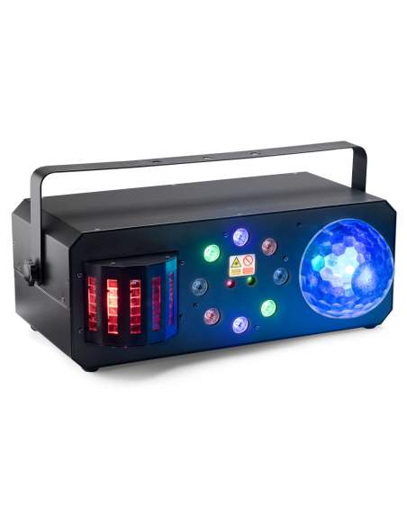 Multi-effects box with red and green lasers, derby, colour wash and discoball