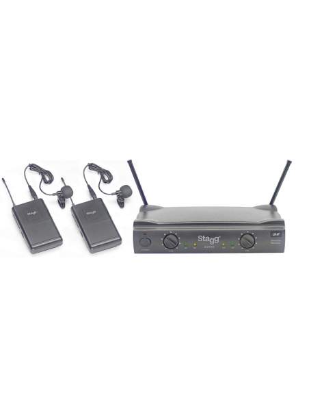 UHF true diversity 2-channel lapel microphone wireless system