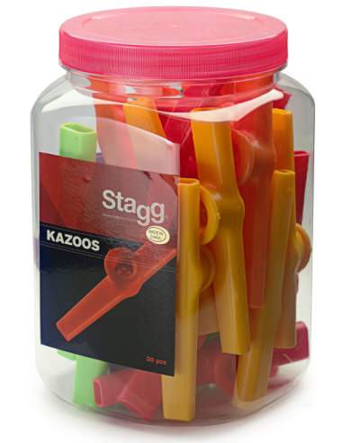 Box of 30 plastic kazoos of different colours