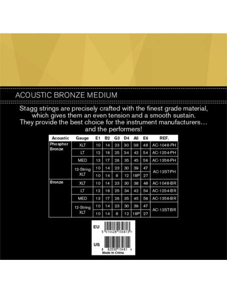 Bronze set of strings for acoustic guitar