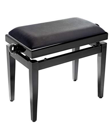 Highgloss black piano bench with black smooth velvet top