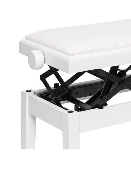 Matt white hydraulic piano bench with fireproof white velvet top