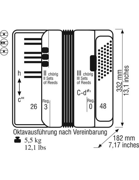 Akordeonas Weltmeister Perle 37/96/III/7/3 MT raudonas