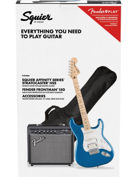 Electric guitar pack Fender Affinity Stratocaster HSS + Frontman 15G, blue