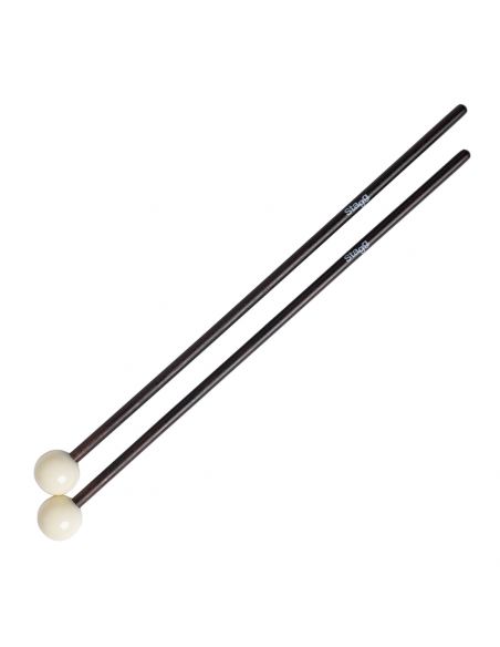 Pair of maple bell mallets with spherical white nylon head black