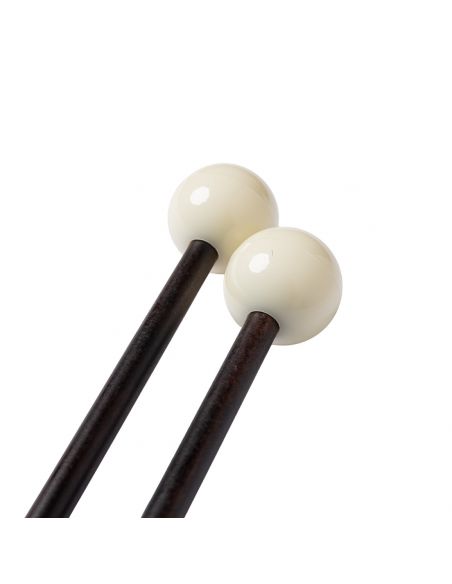 Pair of maple bell mallets with spherical white nylon head black