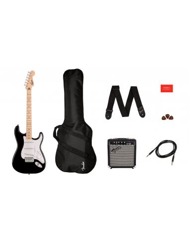 Elektrinės gitaros komplektas Fender Squier Sonic Strat + Frontman 10G, Juoda (Vitrinos prekė)