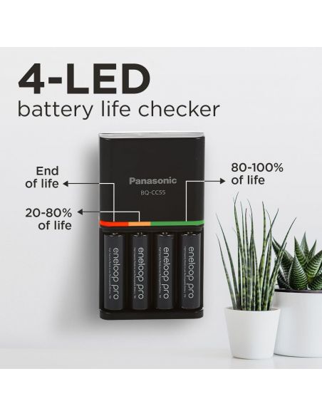 Charger Panasonic BQ-CC55 with 4 pcs of Eneloop Pro Ni-MH AA 2500 mAh